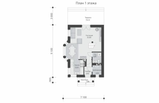 Одноэтажный жилой дом с мансардой, террасой и балконами